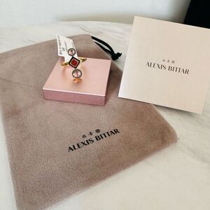 Alexis Bittar Vitreum 14K Goldplated Carnelian Amethyst  Linear Ring, Size 7 NWT